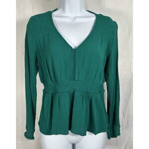 Torrid Women’s Blouse Green V-Neck Long Sleeve Top Size 00